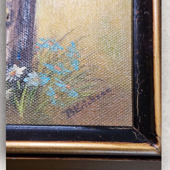 Vintage Barbara Erickson Painting Mailbox Wildflowers Gold Frame 10" Americana - Picture 6 of 9